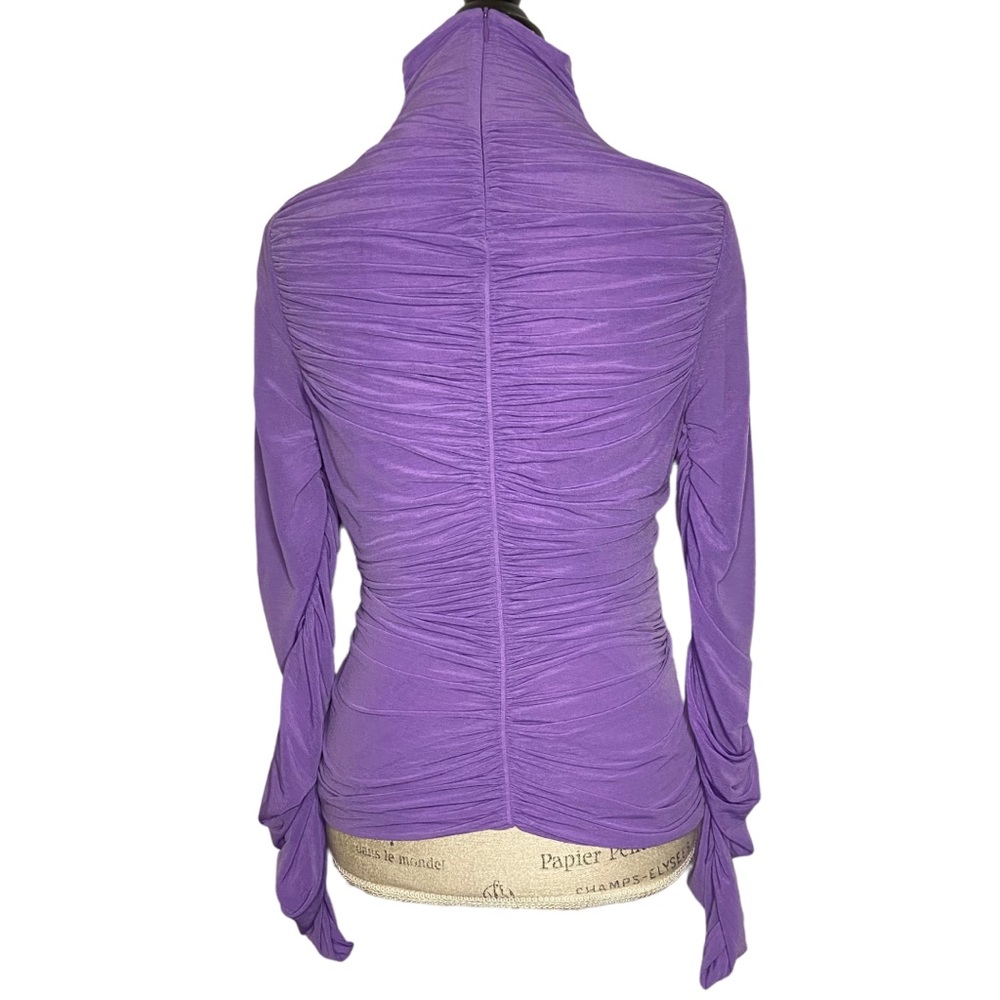 Diane Von Furstenberg Purple Ruched Mock Neck Blouse Women’s Size Medium - Picture 6 of 9